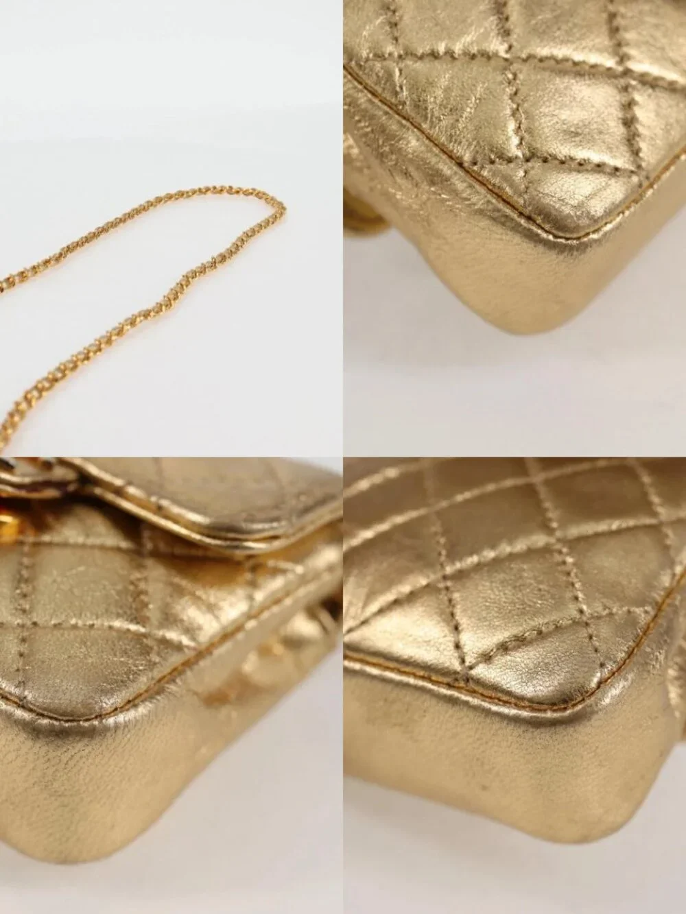 CHANEL Mini Mini Matelasse 7 Chain Bag Lamb Skin Gold Tone CC Auth 120870SAV